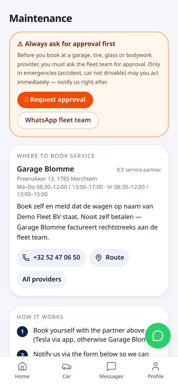 DriverHub maintenance request tracking on a phone