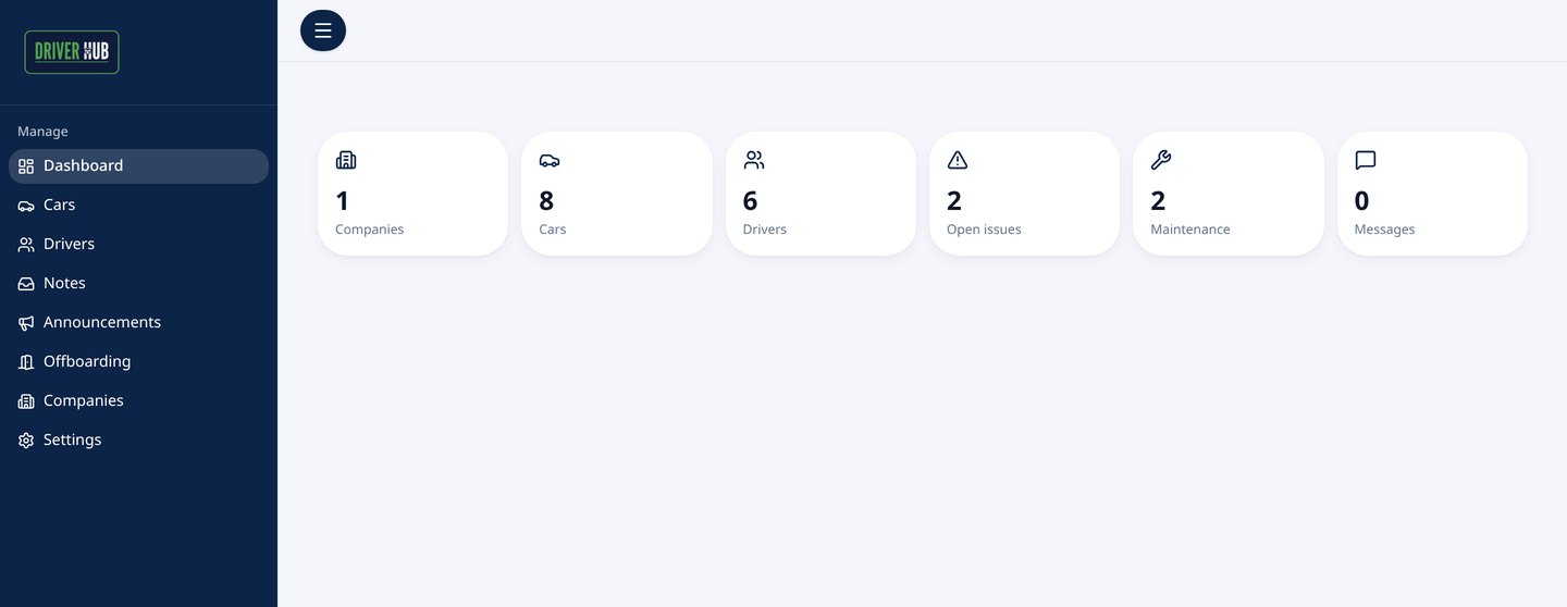 DriverHub app showing custom company branding